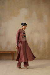 Noor Brown Kali Suit Set with Dupatta