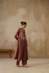 Noor Brown Kali Suit Set with Dupatta