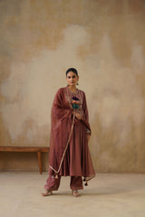Noor Brown Kali Suit Set with Dupatta