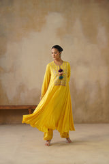 Noor Yellow Kali Suit Set with Dupatta