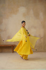 Noor Yellow Kali Suit Set with Dupatta