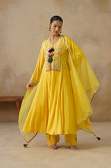 Noor Yellow Kali Suit Set with Dupatta