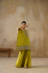 Zyra Mustard Green Kaftan Set with Sharara