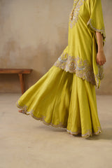 Zyra Mustard Green Kaftan Set with Sharara