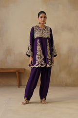 Zyra Purple Kali Suit Set with Slim Salwar and Dupatta