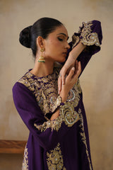 Zyra Purple Kali Suit Set with Slim Salwar and Dupatta