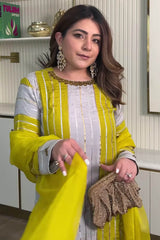 Leher Mustard Grey Short Shirt Garara Set