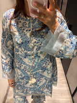 Peher Falak Set - Blue Back Kali suit set