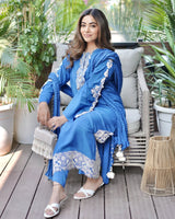 Sukoon Blue Straight suit set with Dupatta