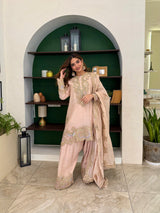 Zyra Blush Pink Short Shirt Farsi Salwar Set with Dupatta