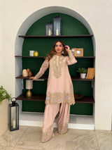Zyra Blush Pink Short Shirt Farsi Salwar Set with Dupatta
