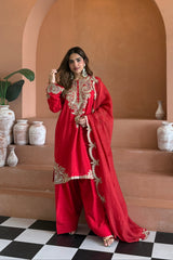 Zyra Red Kashmiri Kurta Set with Dupatta