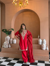 Zyra Red Kashmiri Kurta Set with Dupatta