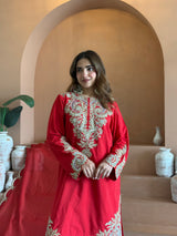 Zyra Red Kashmiri Kurta Set with Dupatta