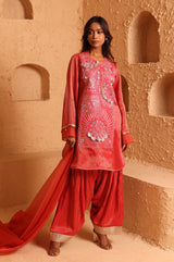 Sindoor Red Kashmiri Kurta Set with Dupatta