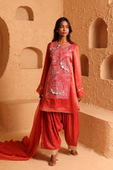 Sindoor Red Kashmiri Kurta Set with Dupatta