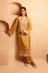 Ochre Straight Suit Set with Dupatta