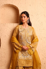 Ochre Kashmiri Kurta Set with Dupatta