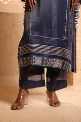 Midnight Blue Straight Suit Set with Dupatta