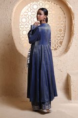 Midnight Blue Anrakha Set with Dupatta