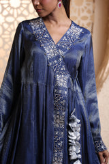 Midnight Blue Anrakha Set with Dupatta