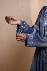Midnight Blue Anrakha Set with Dupatta