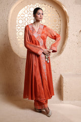 Bright Orange Anrakha Set with Dupatta