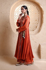 Bright Orange Anrakha Set with Dupatta