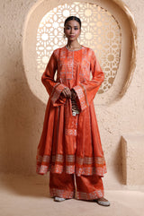 Bright Orange Sidekali Suit Set with Dupatta