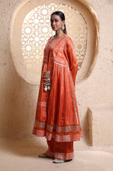 Bright Orange Sidekali Suit Set with Dupatta