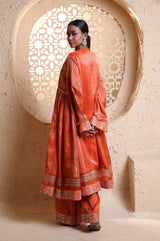 Bright Orange Sidekali Suit Set with Dupatta