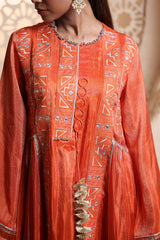 Bright Orange Sidekali Suit Set with Dupatta