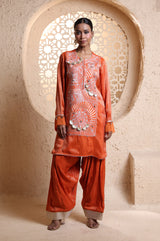 Bright Orange Kashmiri Kurta Set with Dupatta