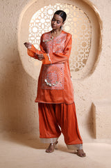 Bright Orange Kashmiri Kurta Set with Dupatta