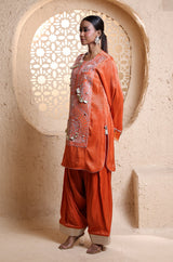 Bright Orange Kashmiri Kurta Set with Dupatta
