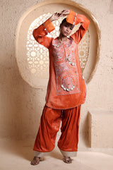 Bright Orange Kashmiri Kurta Set with Dupatta