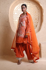 Bright Orange Kashmiri Kurta Set with Dupatta