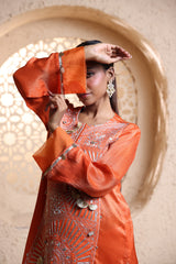 Bright Orange Kashmiri Kurta Set with Dupatta