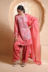 Coral Kashmiri Kurta Set with Dupatta