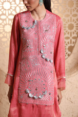 Coral Kashmiri Kurta Set with Dupatta