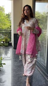 Peher Inayat Set- Blush Pink Kali Suit set with Balloon Salwar and Dupatta