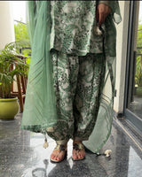 Peher Inara Set - Sage Green Sidekali Suit Set with Dupatta