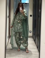 Peher Inara Set - Sage Green Sidekali Suit Set with Dupatta