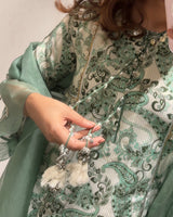 Peher Inara Set - Sage Green Sidekali Suit Set with Dupatta