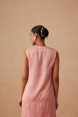 Sanjh Abeer Set - Blush Pink Without Sleeve Suit Set with Dupatta