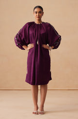 Sanjh Clay Dress - Mulberry Wine Midi Dress