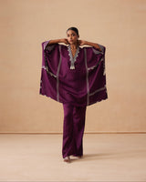 Sanjh Sahaj Set - Mulberry Wine Kaftan Suit Set