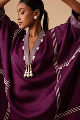 Sanjh Sahaj Set - Mulberry Wine Kaftan Suit Set