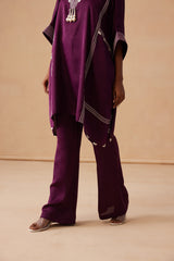 Sanjh Sahaj Set - Mulberry Wine Kaftan Suit Set