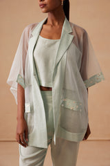 Sanjh Reva Set - Mist Blue Open Kimono Coord Set